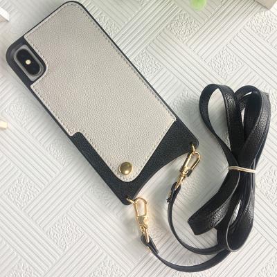 China Deachable cross - body chain tpu leather cell phone case for iphone 11 pro max strap pu case with card slot for sale