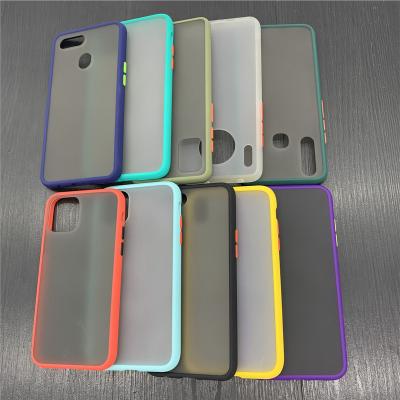 China Matte transparent tpu PC+tpu case matte phone case cover for iPhone 11 12 pro max frosted pc tpu case with colorful keys for sale