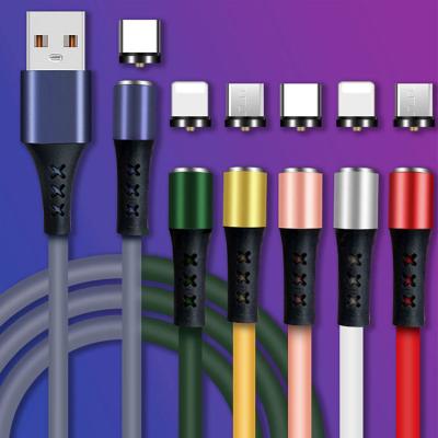 China Colorful Silicone Cable Bendable 3 in 1 2.4A Multi Liquid Silicone USB C Charger Magnetic Magnet Cable 360 ​​Data Cable For iPhone Magnetic Charging Cable for sale