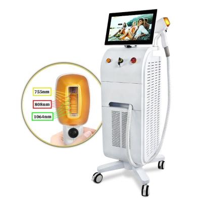 China 1064nm Triple Laser Hair Remover Sopran Ice Titanium 808nm Diode Laser Skin Rejuvenation Permanent Hair Removal Machine Whitening 755 808 for sale