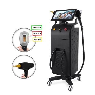 China Pigment Removal 2 In 1 Laser 3 Waves 755 Depiladora Hair Removal 808 1064nm Diode Laser Epilator Q Switch ND Yag Laser Tattoo Removal Machine for sale