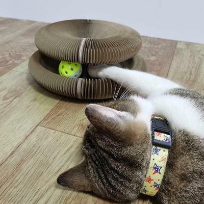 China Magic Organ Stored Cat Scratching Board Foldable Scratcher Around Wavy Attachment Scratching Tool Kitten Scraper Ball for sale