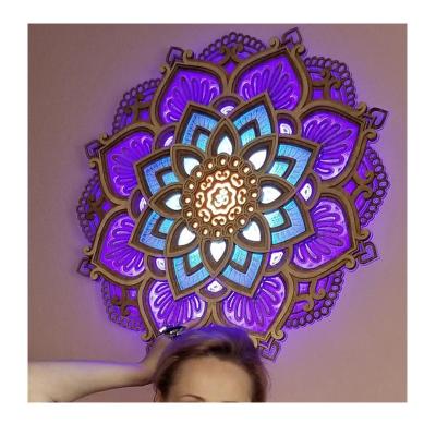 China Europe Mandala Yoga Room Night Light Led Mandala Hanging Lamp Decoration Wall Light Acrylic Decor For Living Room Bedroom With Light for sale