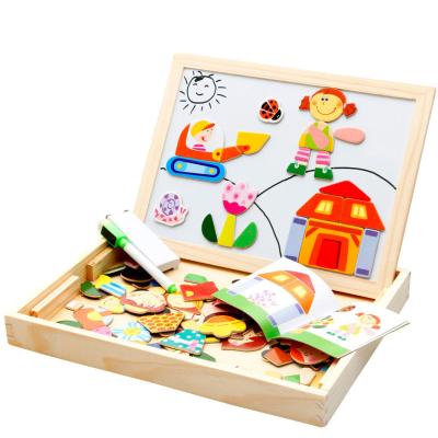 China Lovely and colorful eco-friendly material wooden animal and wooden number puzzle toys magnetic puzzles magnetic drawing board with animal puzzles for sale