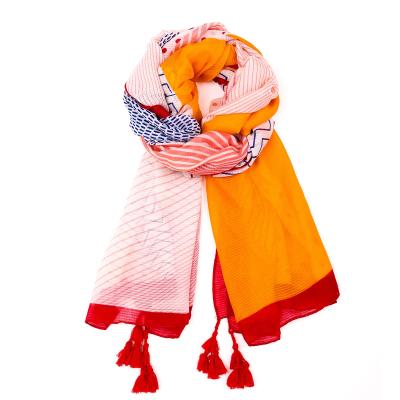 China Lengthen pattern polyester canvas hijab dot thin silk round stripe long feeling thickening geometric line with machine edge muslim turban scarf for sale