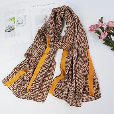 China Good Heat Preservation Factory Wholesale OEM Plain Weave Extender Shawl, Large Size Ployester Scarves With Retro Classic Monogram Letter-C for sale