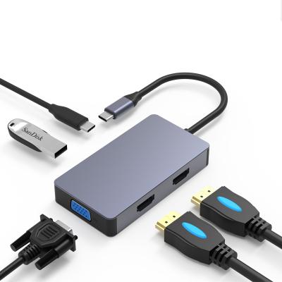 China Aluminum Type Blueendless USB C 5 In 1 Hub VGA 4KHDMI Ports Docking 5 Port USB C Adapter for sale