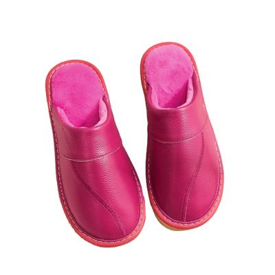 China 2022 factory direct fashion trend real rabbit fluffy fur whip leather purple plush winter women warm slipper for sale