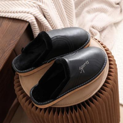 China Free Sample Breathable Waterproof Men's Slipper Anti-skid Home Winter Men's Genuine Leather Slippers for sale