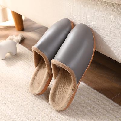 China Famous Designer Brands Waterproof Slipper Men's House Winter Plush Leather Men's Rubber Slippers Bedroom Warm Slippers for sale