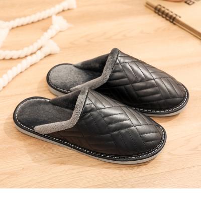 China 2022 Hot PU Men's Autumn Fashion Slipper Luxury Man Bedroom Waterproof Breathable Indoor Slippers for sale