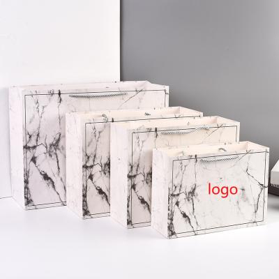 China Customized Exclusive Fashionable Marble Packaging Handbag Recyclable Eco-Friendly Logo Pattern Paper Bag Print White Pink for sale