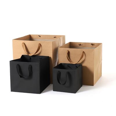 China Hot Selling Large Fresh Flower Fruit Food Gift Wrapping Bag Wide Low Ribbon Customized Logo Kraft Paper Bag for sale