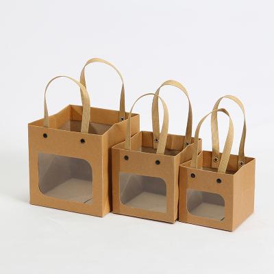 China Food Accept Custom Logo Straight Sides Convenient Storage Brown Handle Kraft Paper Food Bag With Window for sale