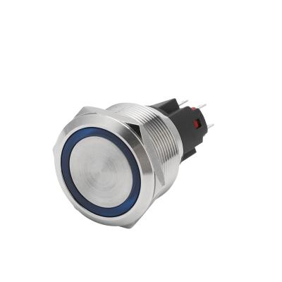 China IP67 1NO1NC round high momentary self-locking high current waterproof stainless steel ledmetal 20A 25mm push button switch with 4pins for sale