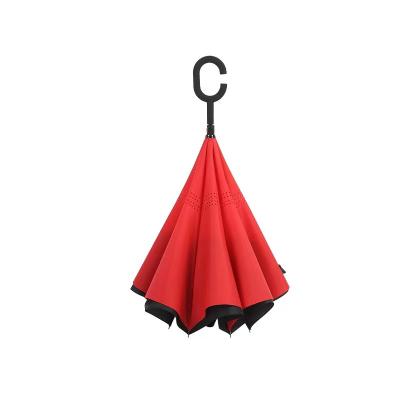 China Durable Double Layer Polyester Child Reverse Umbrella Windproof Inverted Handle Reverse Umbrella for sale