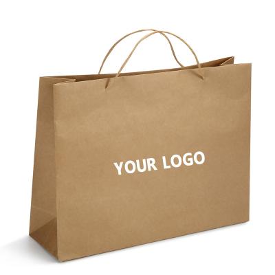 China Eco-friendly Recyclable Brown Kraft Paper Bag Custom Your Logo With Flat Rope Handle Kraft Paper Bag for sale