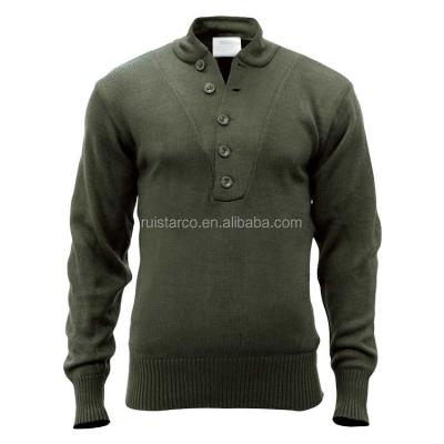 China Anti-pilling military sweater in green color with Front Opening for sale