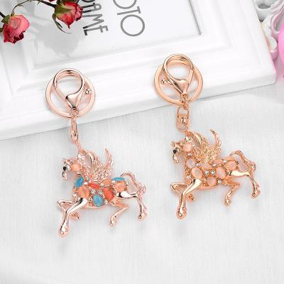 China Eco Friendly Pegasus Shape Opal Rhinestone Plating Keychain Diamond Ring FO Bag Gift DIY Car Purse Charm Painting Pendant Decor for sale