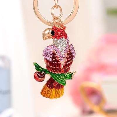 China Parrot Bird Key Chain Eco Friendly Free Shipping Diamond Customize Metal Key Ring Car Bag Phone Accessories Key Chain for sale