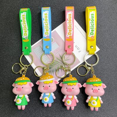 China Fashionable Cute Soft Creative Pig 3d Car Cartoon Hamburger Helmet Piggy Craftsman PVC PVC Key Chain for sale