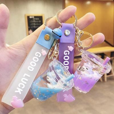 China Fashionable Bottle Pendant Cute Unicorn Milk Tea Cup Car Keychains Bookbag Craftsman Keychains Acrylic Key Chain for sale