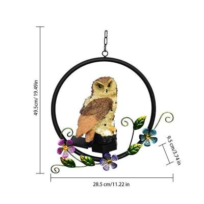 China 2021 Solar Garden Lights Resin Warm White Outdoor Garden Lawn Landscape Owl Iron Hanging Night Lamp for sale