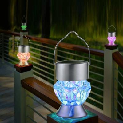 China Garden Waterproof Color Changing Garden Outdoor Camping Hanging LED Light Diamond Lamp Solar Rotatable Outdoor Hanging Lantern for sale