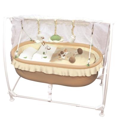 China Best Selling Cream Plastic Travel Metal Frame Bedside Baby Crib With Pillow And Blanket for sale