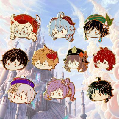 China Original God Brooch Wowei Anime Kawaii Head Hat Pins Lapel Game Character Badge Cute Hard Enamel zhongli genshin impact pin hard soft pin for sale