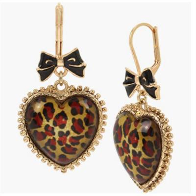 China Wowei New Arrivals FASHIONABLE Leopard Print Heart Resin Love Drop Bow Earrings For Women for sale