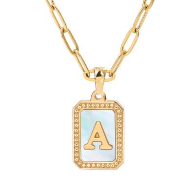 China Comfort Fit Wowei Fashion Jewelry Stainless Steel 18K Gold 26 Square Letter Initial Necklace For Girls for sale