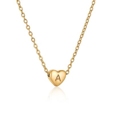 China Comfort Fit Wowei Fashion Jewelry 18K Gold Plated Stainless Steel Mini Heart Initial Letter Necklace For Women for sale