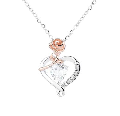 China Comfort Fit Wowei Hot Sales S925 Sterling Silver Birthstone Heart Rose Pendant Necklaces For Women Gifts for sale