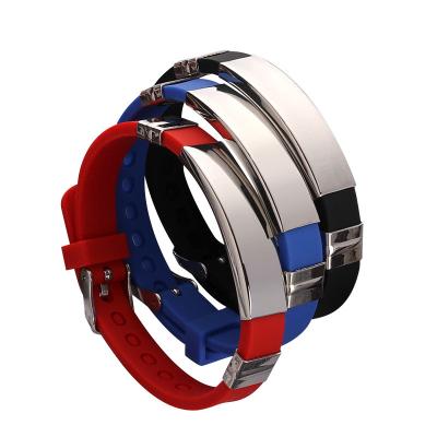 China Wowei wholesale casual/sporty stainless steel identification silicone bracelet colorful logo of man's boy jewelry accessories for sale