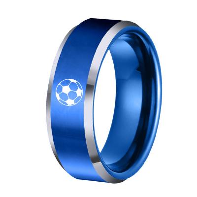 China Wowei Men's Ring Soccer Logo Ring For Finger Stainless Steel Blue Titanium Steel Jewelry Casual/Sporting Hot Sale for sale