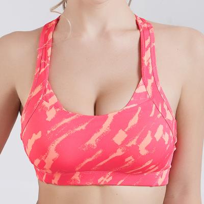 China New Arrival Seamless Women's Fitness Free Bra Camouflage Sports Yoga Bra Cross Breathable Running Yarn Back for sale