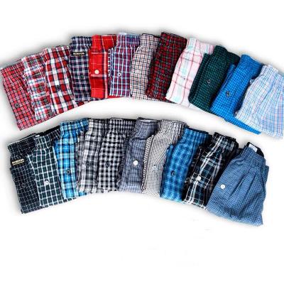 China Hot Sale Antibacterial Mens Cotton Woven Boxer Shorts With Belt Classics Checks Inner Exposed Multicolor Beach Boxers for sale