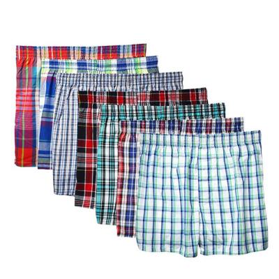 China Antibacterial Hot Selling Mens Boxers Cotton Mens Plaid Striped Loose Trunks Woven Panties Home Boxer With Elastic Waistband Shorts for sale