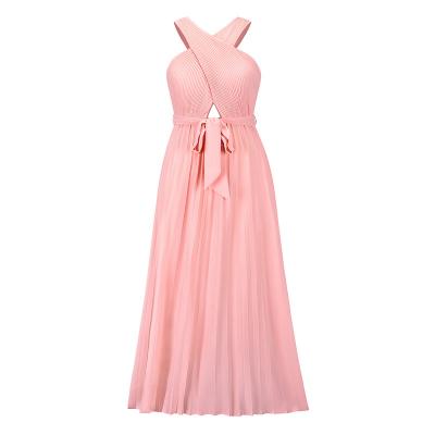 China Cyalaa-Factory Supply YM142 Customizable Women's Summer Halter Strap Pleated Long Formal Dress Fridesmaid Casual Dress for sale