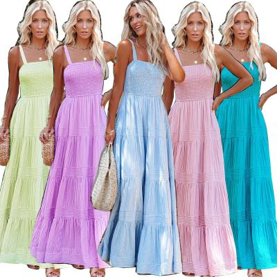 China Cyalaa-Factory Supply YM147 Casual Dress Customizable Spaghetti Strap Long Maxi Dress Loose Ruffle Sundress Floral Sleeveless for sale