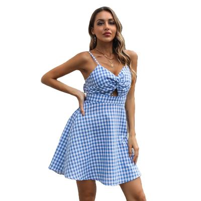 China Wholesale Cyalaa Sunbath A Line Vintage Gingham Check Sleeveless Casual Dress Women's Plaid Breathable Plaid Dress YM166 for sale