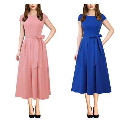 China Cyalaa YM23 Women Breathable Work Wear Business Dress Career Office Work Elegant Patchwork Pockets Print Casual Work A Line Midi Dress for sale