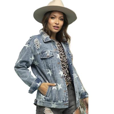 China 2022 Wholesale Cyalaa Breathable New Arrival Denim Jacket With Star Print Button Female Loose Denim With Pocket Casual Women Top for sale