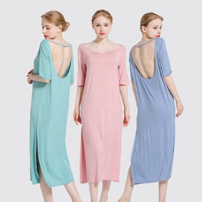 China Cyalaa Solid Color Summer Breathable Sexy Women's Large Size Loose Home Wear Long Pajamas With Backless for sale