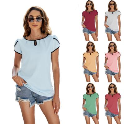 China Cyalaa YM064 Breathable Women Tops And Blouses Short Sleeve Crewneck Shirts Loose Casual T-shirt for sale