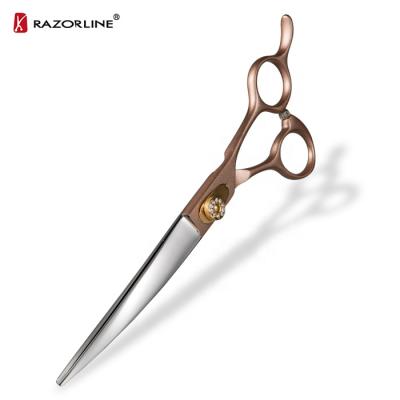 China Gold Stocked Dog and Cat Curved Scissors Razorline Pet Scissors Handle Pet Grooming Scissors NPK04RGC for sale