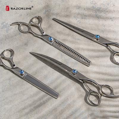 China Razorline Viable NPK15 Set 440C Pet Grooming Scissors Kit Stainless Steel Pet Animals Thinning Curved Hair Shears Set for sale