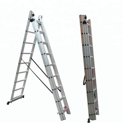 China Folding ladders aluminum ladder, 3*13 three sections aluminum extension ladder for sale