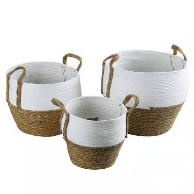 China JS-HO-02 Eco-Friendly Woven Cotton Rope Home Decor Cothes Basket Pillow Sustainable Hand Made Basket For Living Room for sale